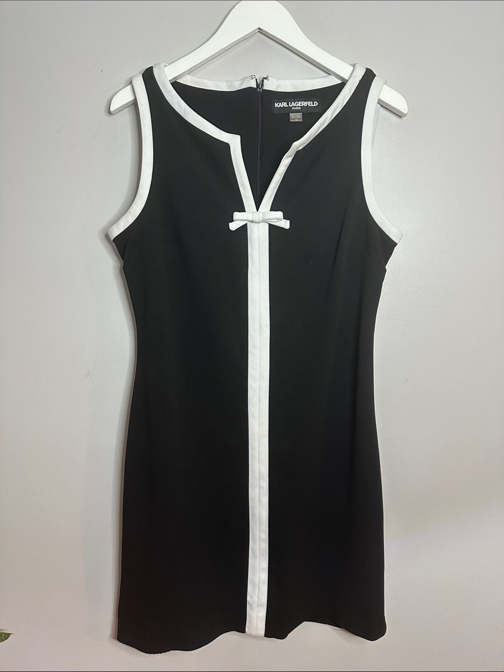 Karl Lagerfeld Black Dress with White Trim and Bow Accent size 10